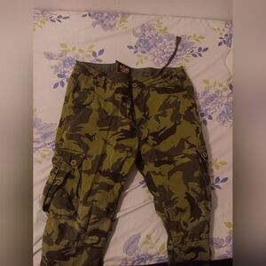 Matchstick mens army camo print cargo pants